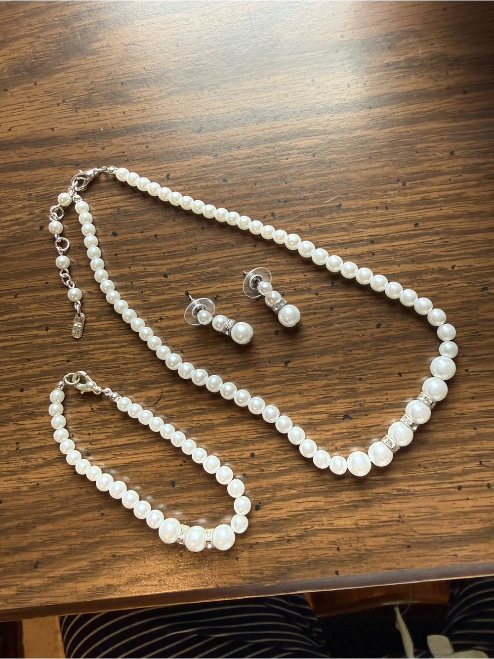 Christina Collection Jewelry Set - Faux Pearl Necklace, Bracelet, Earrings